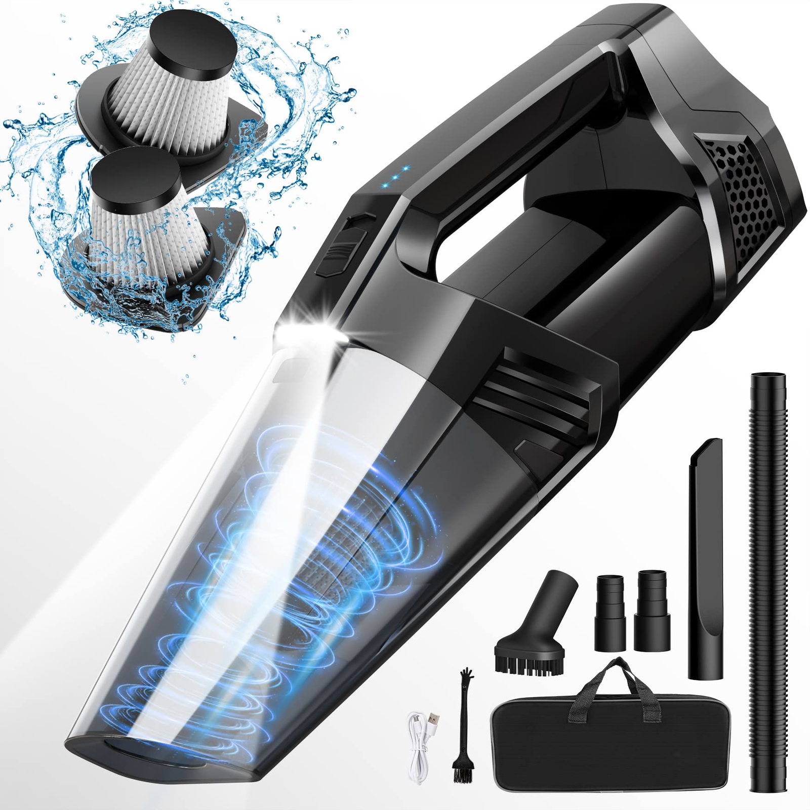 Cordless Handheld Vacuum with LED Light - High Power Portable Car Cleaner-image