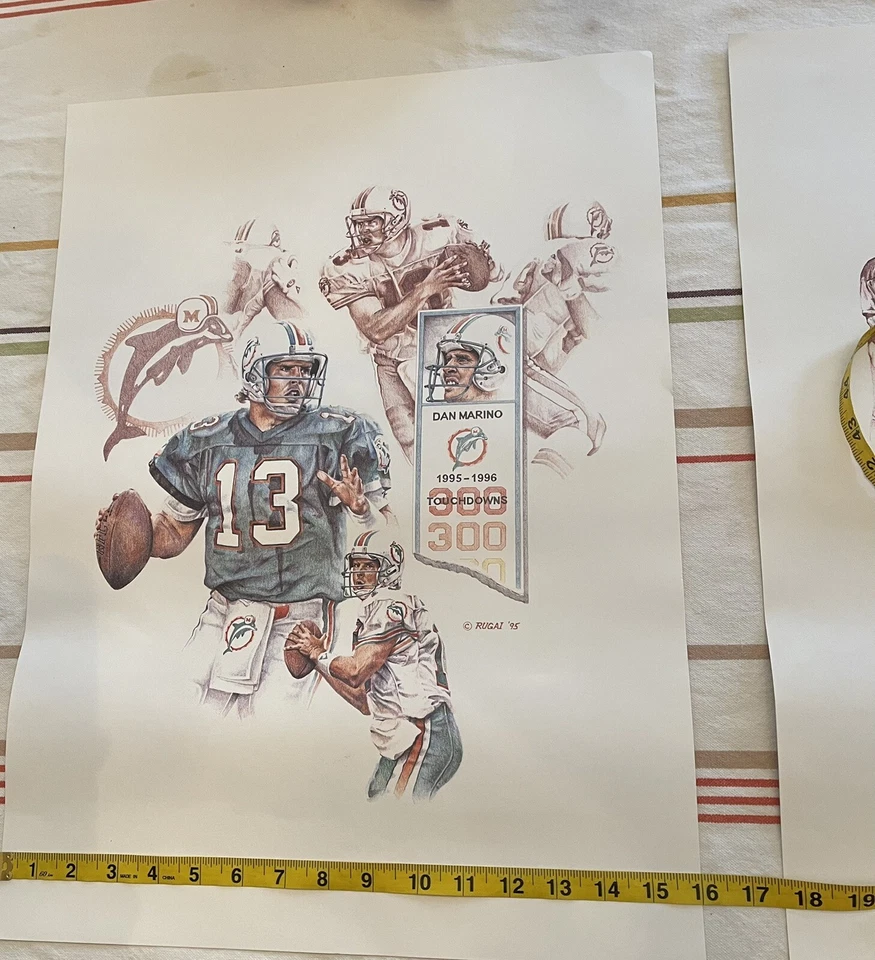 Lot of 2 VINTAGE Poster Prints 16X22”each, Artist Rugai, DAN MARINO, JOE MONTANA - Image 4 of 4