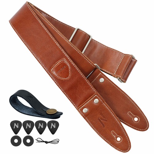 Guitar Strap, 2"Full Grain Leather Guitar Straps with Pick Pocket for