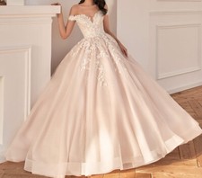 Elegant Wedding Dresses Backless Off Shoulder Tulle Applique A Line Bridal Gowns