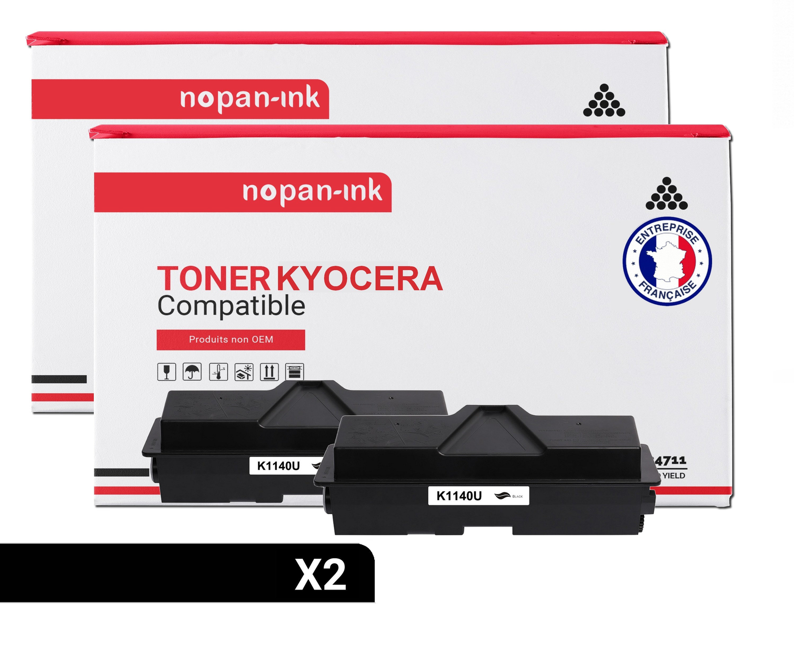 Toner Kyocera TK1140 noir compatible Nopan-Ink pour remplacer vos consommables épuisés x2