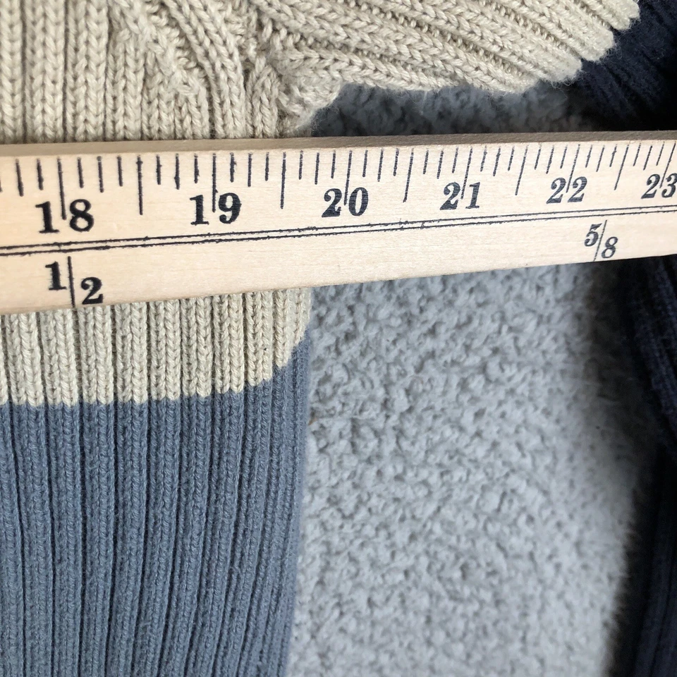 VTG Y2K Structure Mens Ribbed Sweater Large Long Sleeves Blue Cream Pullover 90s - Image 4 of 4