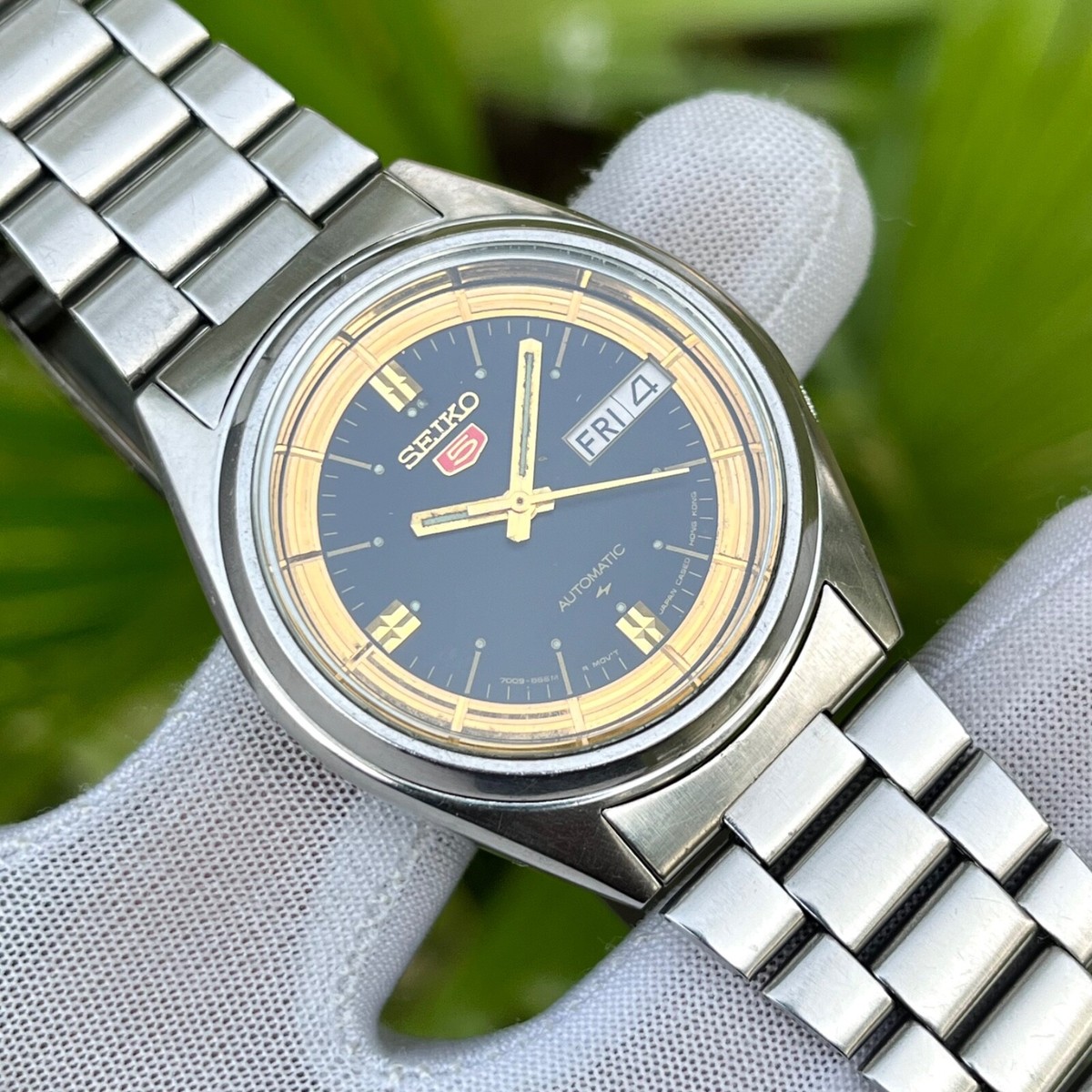 Vintage Seiko 5 Midnight Gold Ring Dial Automatic Japan Made Men 