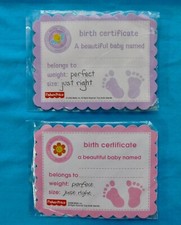 FISHER PRICE " LITTLE MOMMY HOSPITAL" BIRTH CERTIFICATE NEW 2-BOYS  2-GIRLS