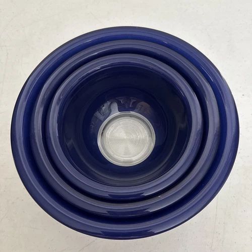 Set 3 Pyrex Glass Cobalt Blue Nesting Mixing Bowls Clear Bottoms 322 323 325
