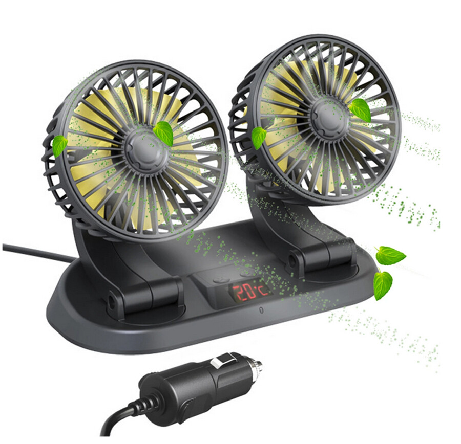 Car Dashboard Cooling Fan Dual Head Cigarette Lighter W 