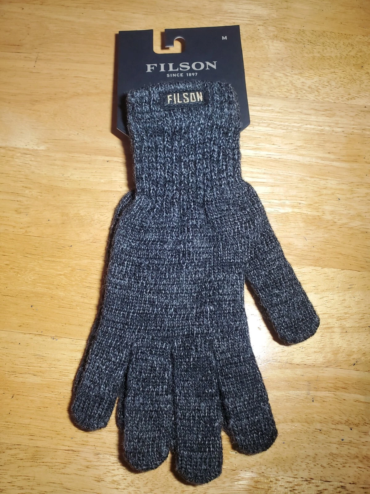 Filson Men's Charcoal Wool Blend Full Finger Knit Gloves Size Medium NWT USA