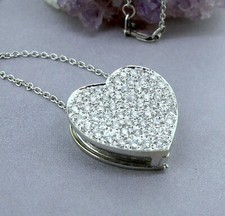 .50 ctw Diamonds Round Cut 18k White Gold Pave Heart Pendant Necklace 16 in