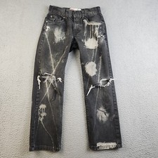 Levi's Jeans Boys 12 Regular Black Straight Leg 505 Bleached Distress Adjustable