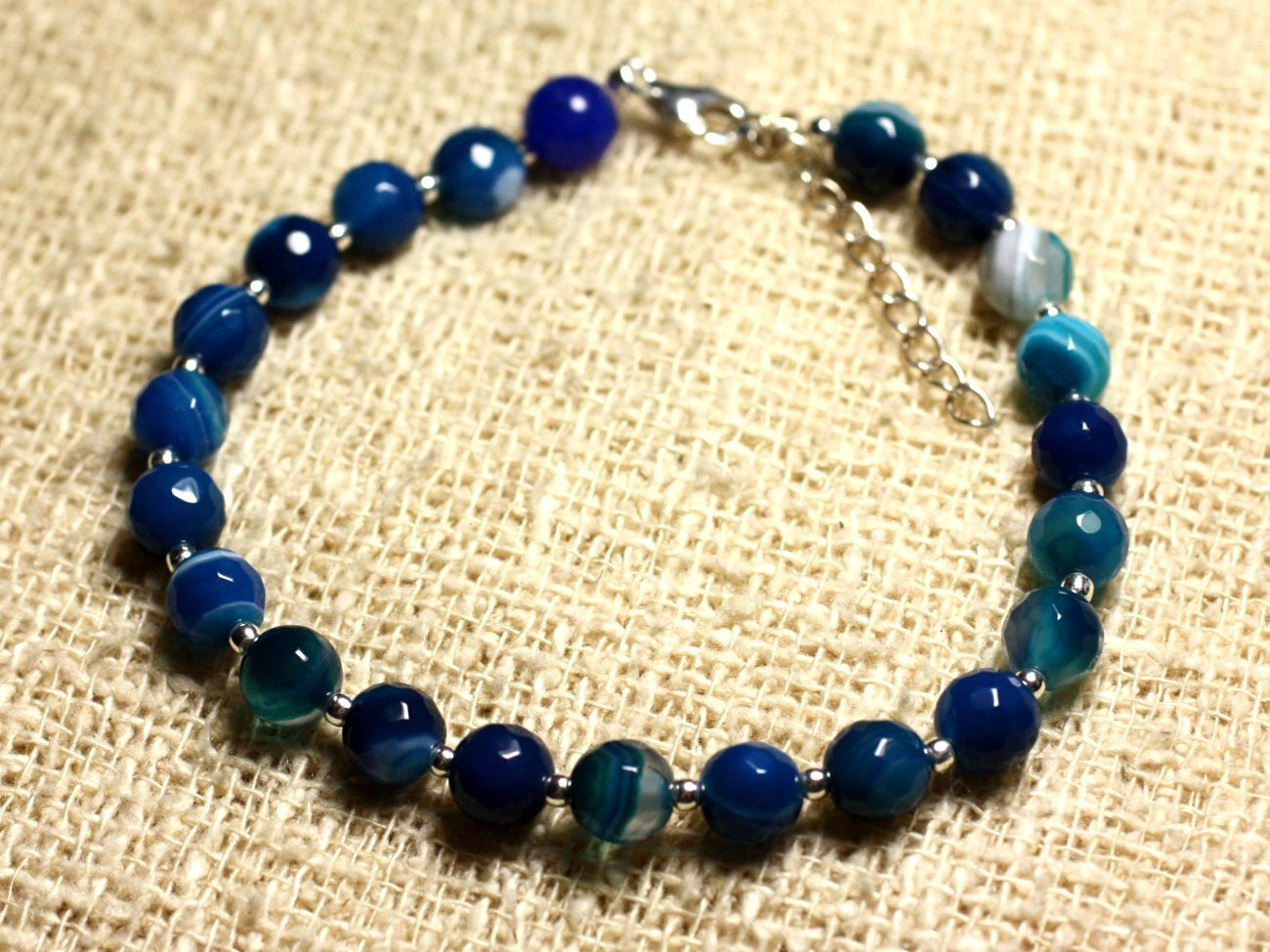 Bracelet argent 925 d'exception et véritables agates bleues taillées