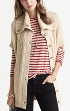 Banana Republic Womens Heritage Cable Knit Cardigan Poncho M/L Fisherman MINT!