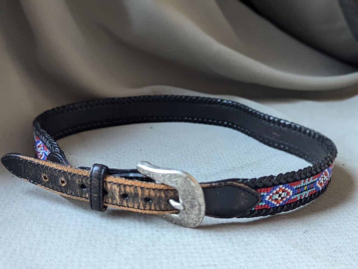 Ute Beaded Buckle with Tribal Seal vintage BEADED buckle belt NATIVE AMERICAN western 30  main image 2