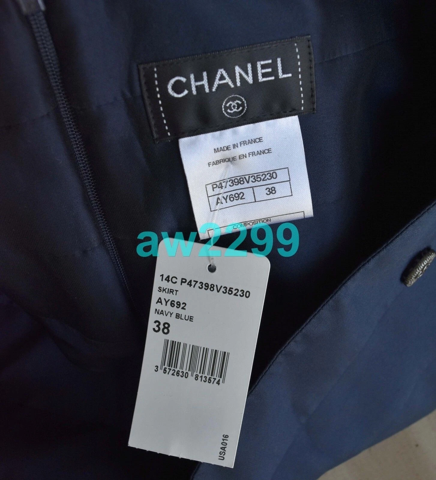 CHANEL 14C NUOVA CON ETICHETTE PIÙ RICERCATA RARA GONNA MARINA LOGO CC 38 GIACCA ABBINATA ELENCATA