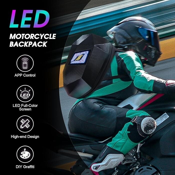 Smart LED Waterproof Motorcycle Backpack | Hard Shell App-Control ...