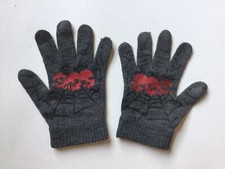 Red Skull Spider Web Dark Gray Winter Mitten Gloves Pair