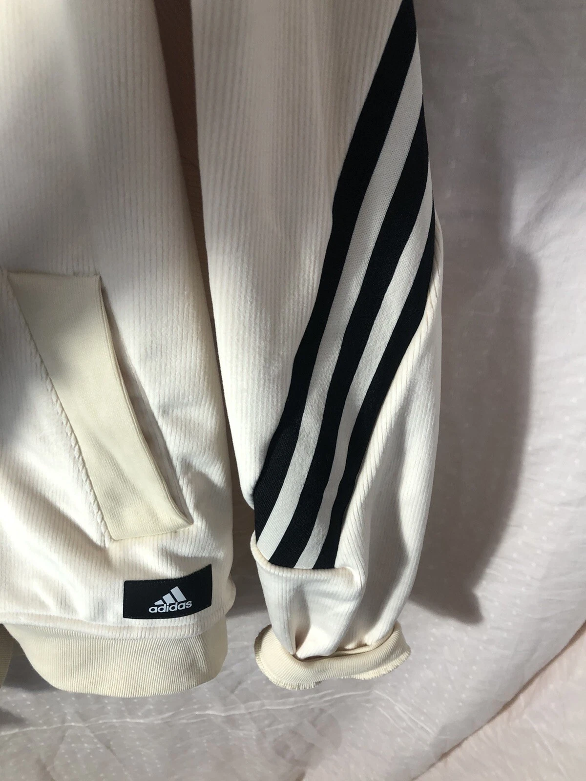 OFF WHITE Felpa con cappuccio Adidas da uomo cerniera intera bianca XLT