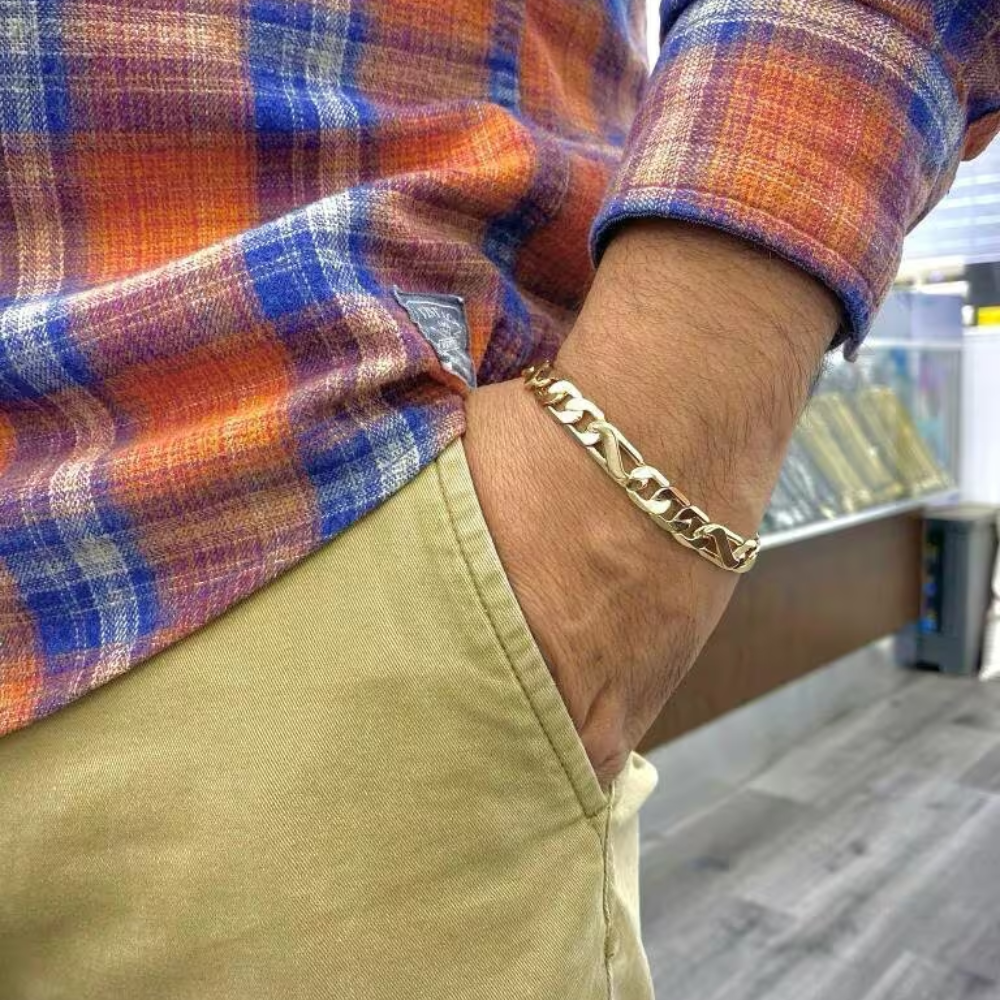 Men's 14K Gold Filled Figaro Hip Hop Bracelet Inch Thick Wrist Chain  Gifts