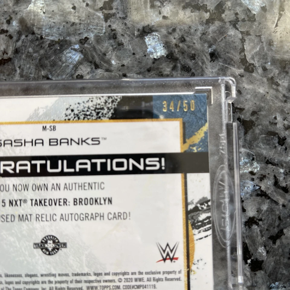 2020 Topps WWE Fully Loaded SASHA BANKS NXT Takeover Autograph Mat Relic #34/50 - Image 3 of 3