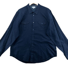 Calvin Klein Men Size XXL Solid Navy Dyed Cotton Tuck Long Sleeves Casual Shirt