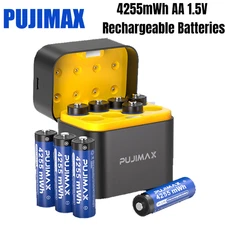 High Capacity 1.5V AA Rechargeable Lithium Batteries With 4255mWh Charger + BOX