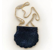 Vintage Beaded Clamshell Black Evening Bag Purse Intricate Art Deco