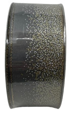 2.5" X 50 Yds Wired Christmas Holiday Ribbon Grey White Polka Dots Gold Glitter