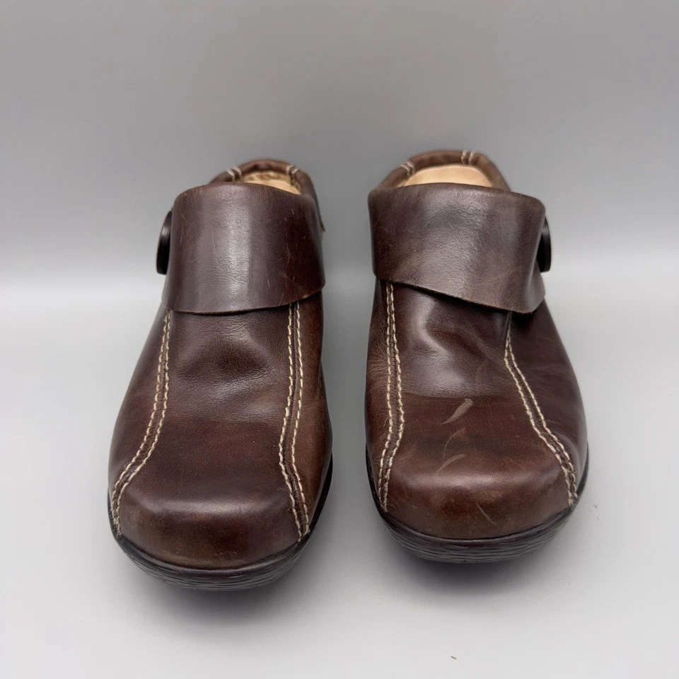 Sanita Clog Shoes Womens Size 37 EU Brown Leather Slip On Button Wedge Nicolette - Image 2 of 4