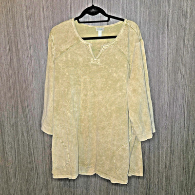 LOGO Lounge by Lori Goldstein 3X Sun Faded FrenchTerry Split Neck Mustard