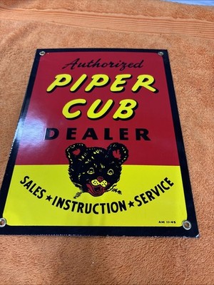 Box 5-#15NOS Vintage Porcelain Enameled Heavy Metal Piper Cub Dealer 12 x9 Sign