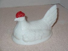 Vintage Milk Glass Hen on Nest w Chicks, L E Smith Glass 6 1/2'' LONG, TOP ONLY