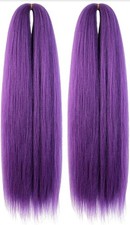 Purple Braiding Hair 24 Inch Long Pre Stretched Hair Straight Yaki Texture...
