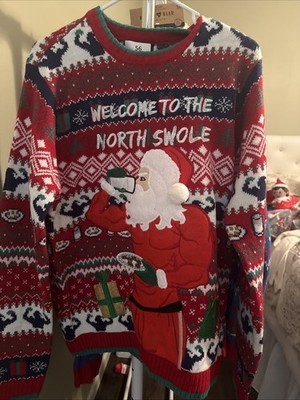 Blizzard Bay Sweater Mens Medium Red Welcome To The North Swole Santa Ugly Xmas