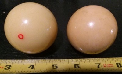 2-Used Cue Balls 1-Red Circle Regulation Training Cue Ball, 1-Solid White Ball 