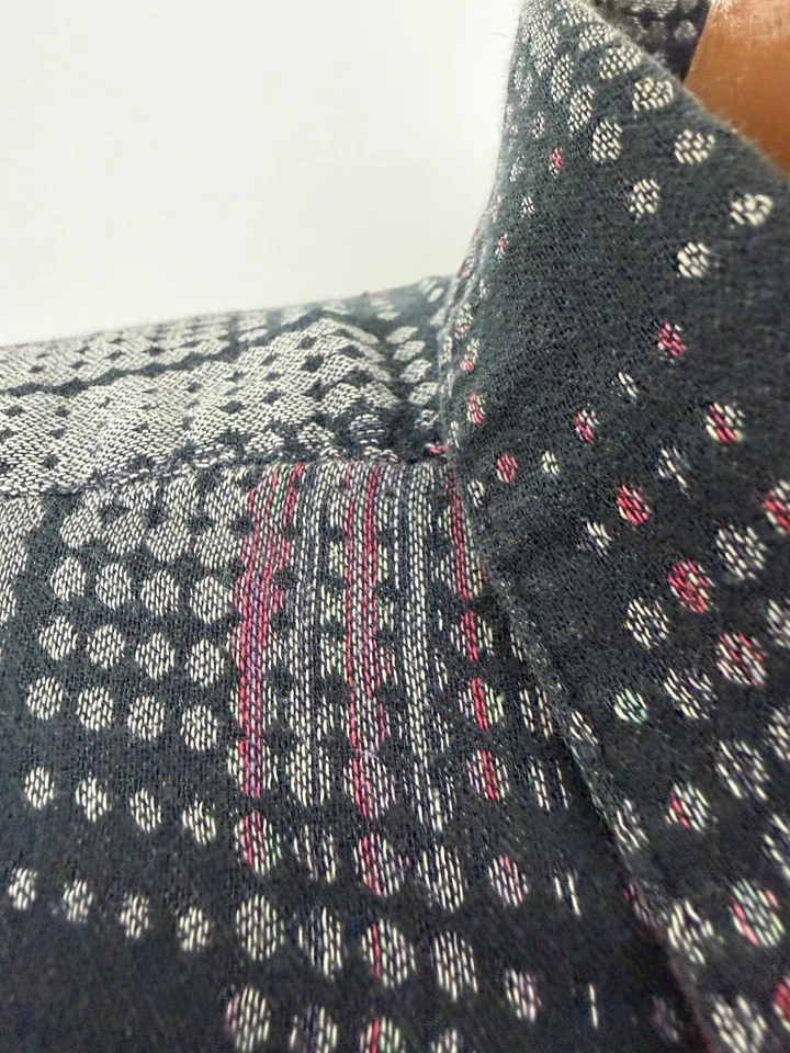 Camisa De Colección Jhane Barnes Hombres Grande Ikat Punto Rayas Negra Gris Algodón Preppy Foto 4 de 4