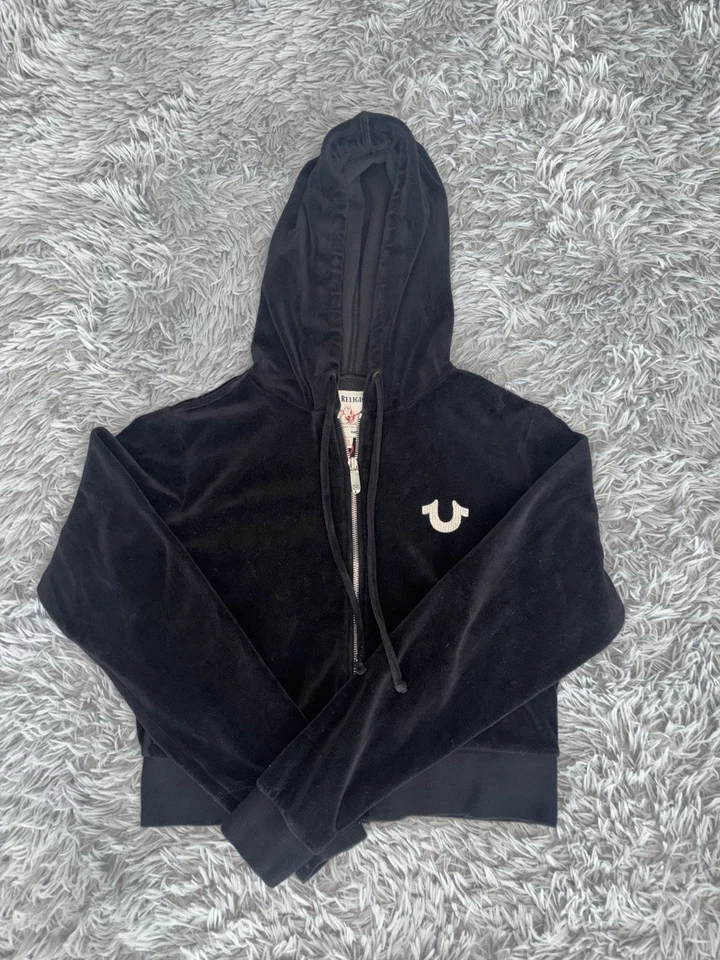 Chaqueta de Colección Y2K True Religion Mujer Negra Estrás Terciopelo Cremallera Talla XL  Foto 3 de 4