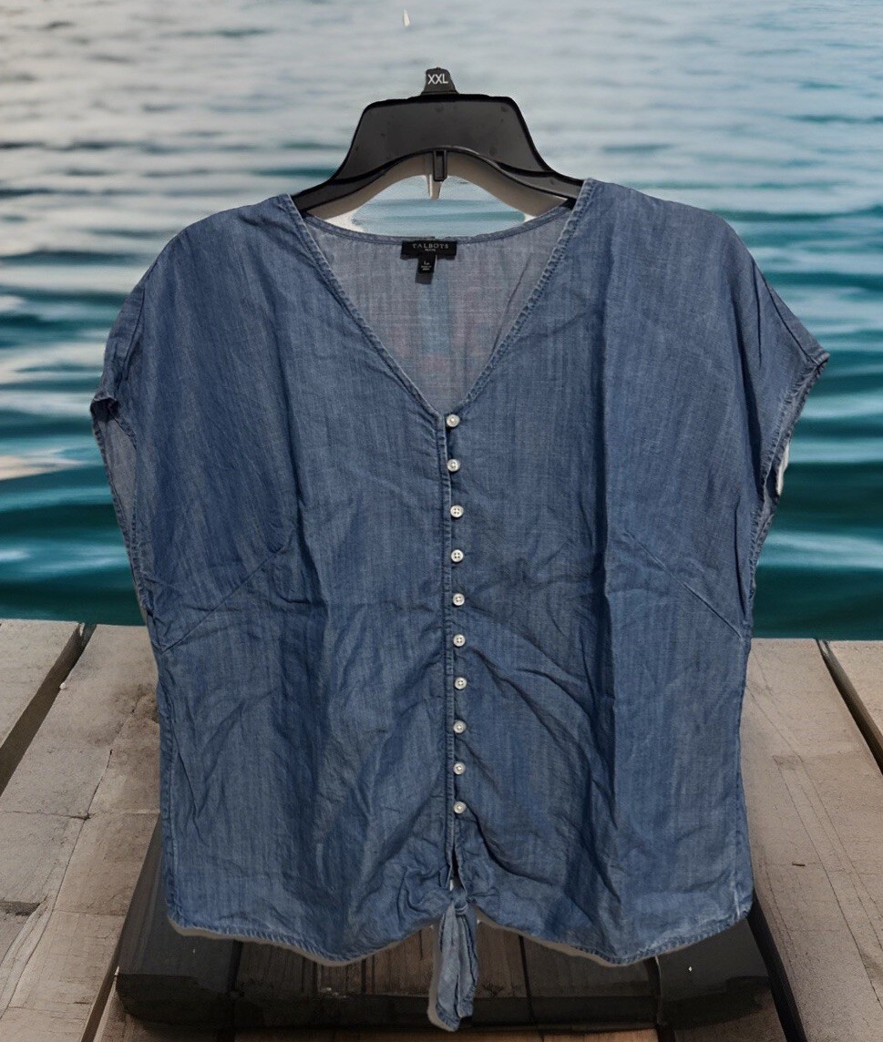 Talbots Large Petite Chambray Button Down Tie Fro… - image 1