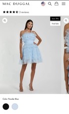 Mac Duggal Women’s 4 Semi Formal Prom Dress Short Blue Tulle Feathers New 5482