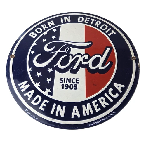 Vintage Ford Motors Sign - Detroit Gas Pump American Automotive Porcelain Sign