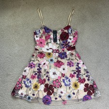 NWT Lulus Garden Grandeur Beige Floral Embroidered Mini Dress Fairycore Size S