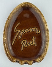 Vintage Hull Pottery Spoon Rest Holder Brown Drip Glaze Mid Century Modern USA
