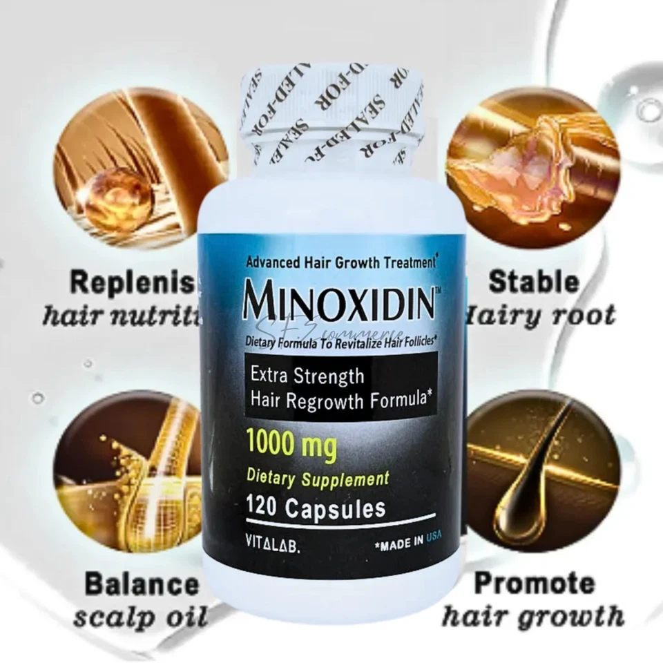 Minoxidin Fuerza Avanzada del Cabello Recrecimiento Extra Rápido para Hombres Mujeres Crecimiento 1000mg Foto 4 de 4