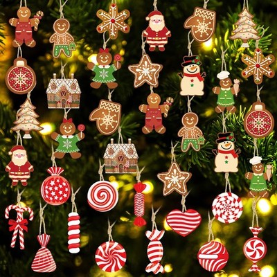 36PCS Christmas Ornaments Set, Santa Claus Gingerbread Snowman Candy Cane Han...