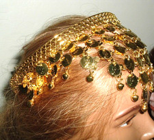 Vintage Belly Dancer Ethnic Costume Golden Metal Coins Headband