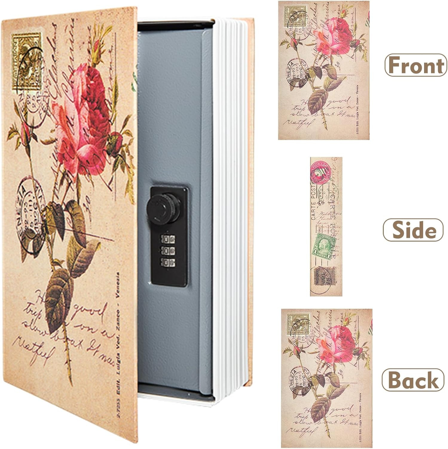 Decorative Book Safe Box with Combination Lock, Vintage Faux Book Hidden Safe fo