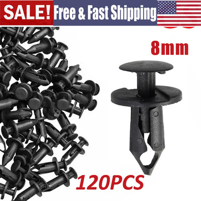 120PCS Bumper Clips Retainer Auto Car Plastic Rivets Fastener Fender Push 8mm BK