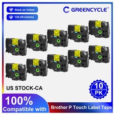 10PK TZ-651 TZe-651 Black on Yellow Label Tape 1" Compatible For Brother P-Touch