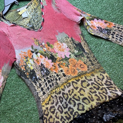 NEW alberto makali 90s Floral Micro Pleat Blouse Vintage Bloom Tiger Print SZ S - Picture 4 of 6