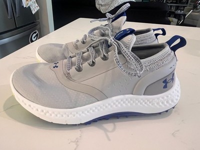 Under Armour UA Charged Phantom SL Youth Golf Shoes, Size 4Y, Gray w/Blue Accent