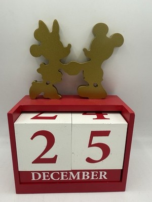 Mickey Minnie Mouse Perpetual Desk Calendar Wood Blocks Disney RED & GOLD