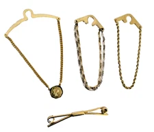 Vintage Lot of 4 Gold Tone Tie Bar Chains and Collar Bar (by Anton) (SKU# 2598)